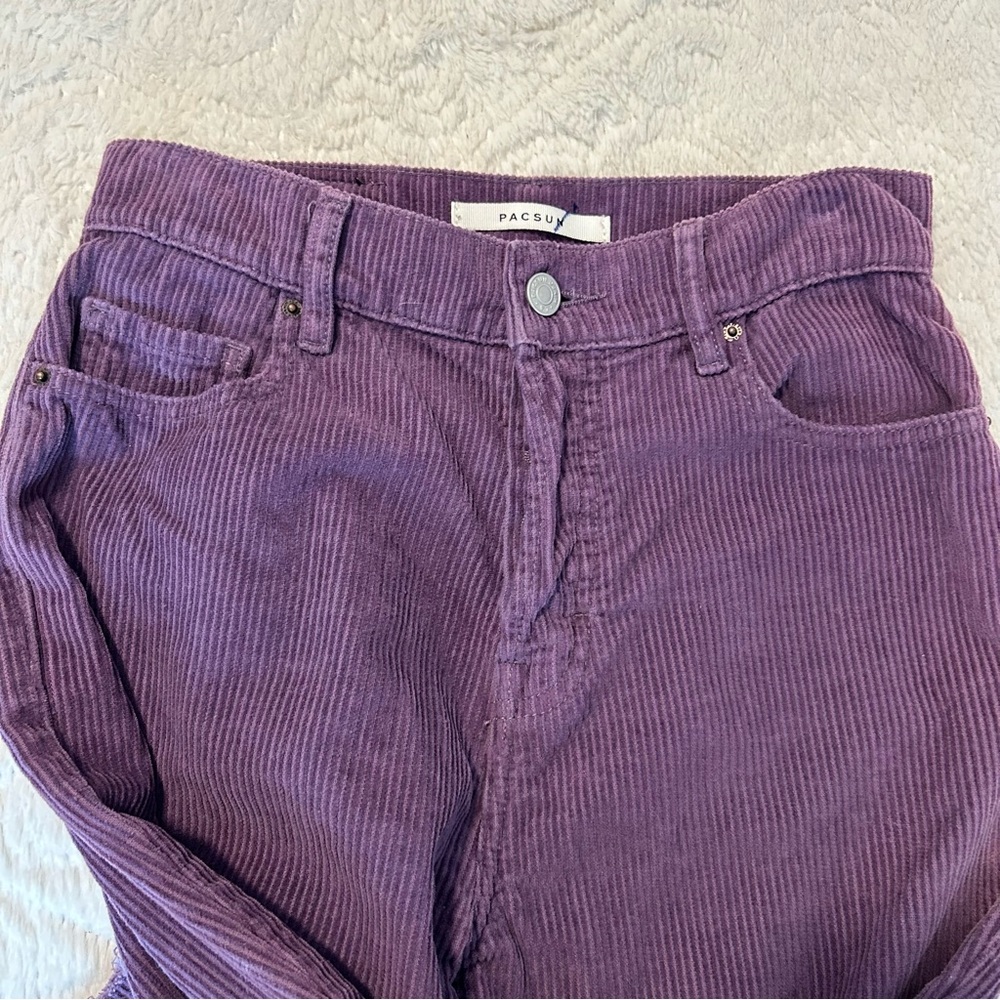 PacSun Purple Corduroy High Waisted High Rise Straight Leg Crop Raw Hem Sz 25 - Picture 8 of 14